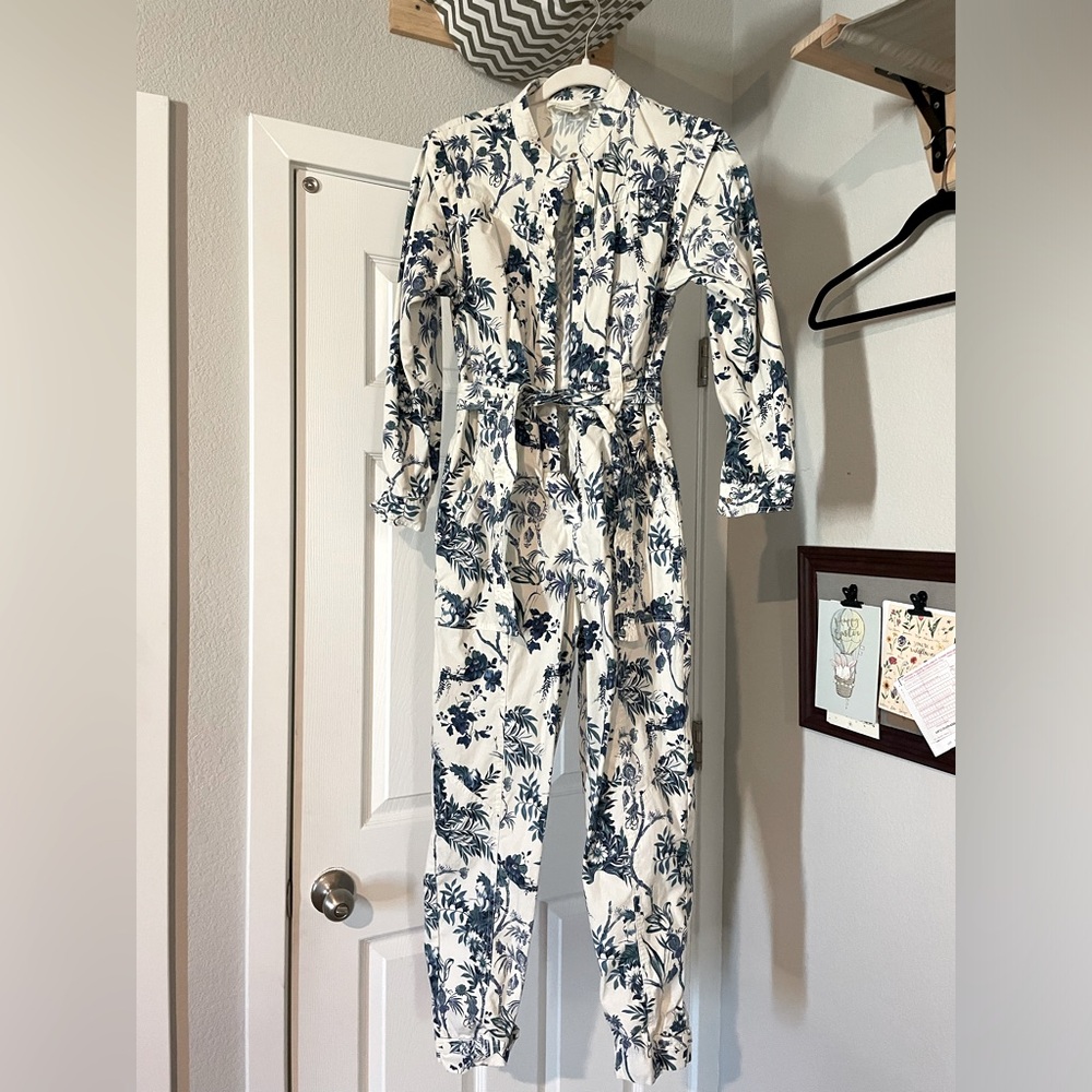 Anthropologie Blue and White Florals Jumpsuit